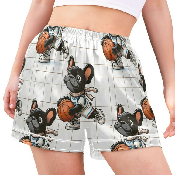 joogoo Women's Pajama Lounge Shorts French Bulldog with Basketball Bottoms Sleep Short XXL