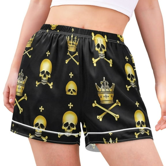 joogoo Women's Pajama Lounge Shorts Gold Skull Bottoms Sleep Short S