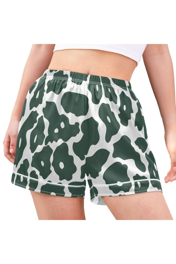 Women's Pajama Lounge Shorts Green Leopard Pattern Bottoms Sleep Short M