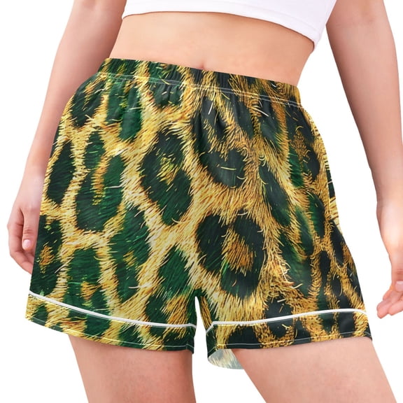 joogoo Women's Pajama Lounge Shorts Green Leopard Print Bottoms Sleep Short M