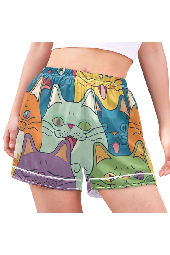 Women's Pajama Lounge Shorts Happy Cat Faces Bottoms Sleep Short S