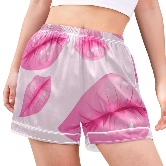 joogoo Women's Pajama Lounge Shorts Lips Pink Bottoms Sleep Short M