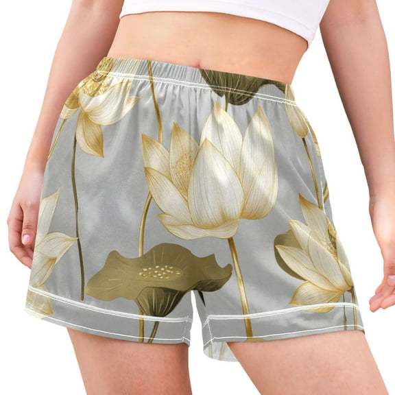 joogoo Women's Pajama Lounge Shorts Lotus Pattern Bottoms Sleep Short L