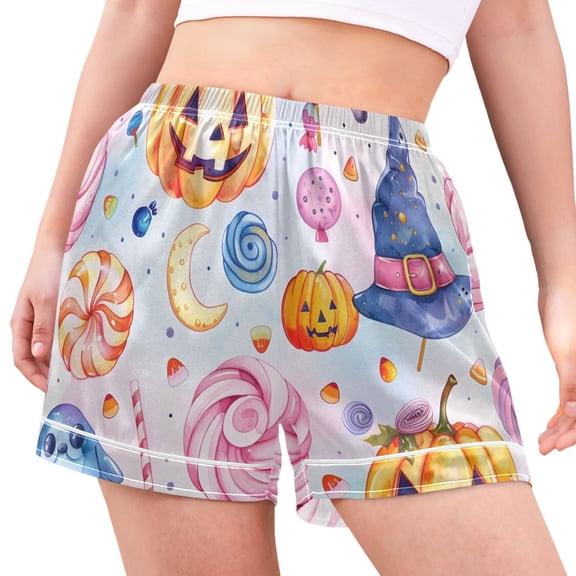 joogoo Women's Pajama Lounge Shorts Magic Pumpkin Halloween Candy Bottoms Sleep Short L