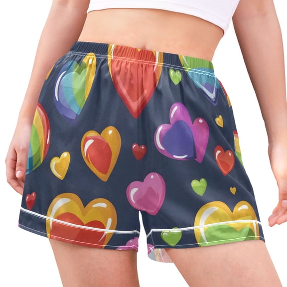 joogoo Women's Pajama Lounge Shorts Rainbow Hearts Bottoms Sleep Short L