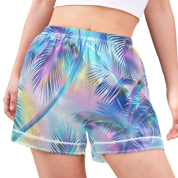 joogoo Women's Pajama Lounge Shorts Rainbow Pattern Plam Trees Bottoms Sleep Short XL