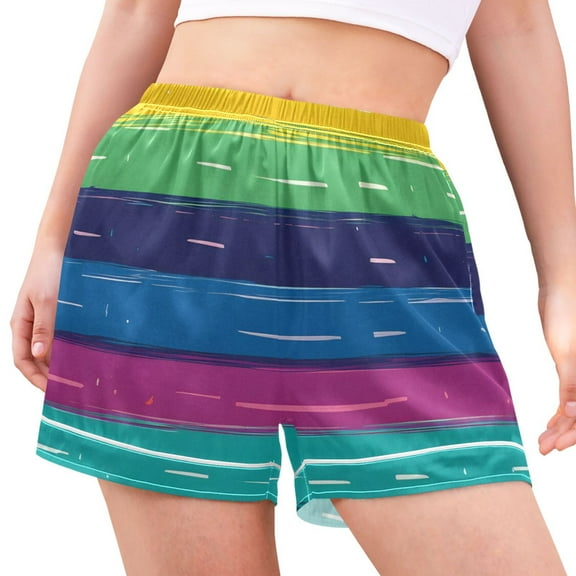 joogoo Women's Pajama Lounge Shorts Rainbow Stripes Pattern Bottoms Sleep Short XL