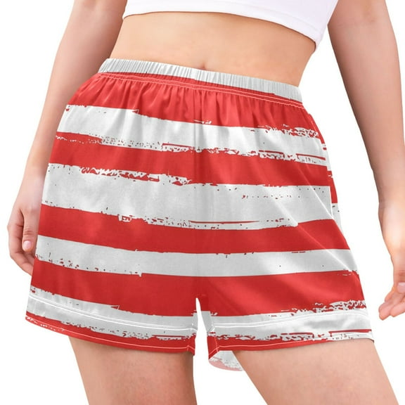 joogoo Women's Pajama Lounge Shorts Red and White Stripes Bottoms Sleep Short M
