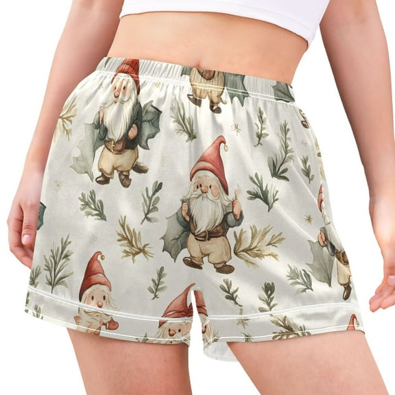 joogoo Women's Pajama Lounge Shorts Retro Christmas Gnomes Bottoms Sleep Short M