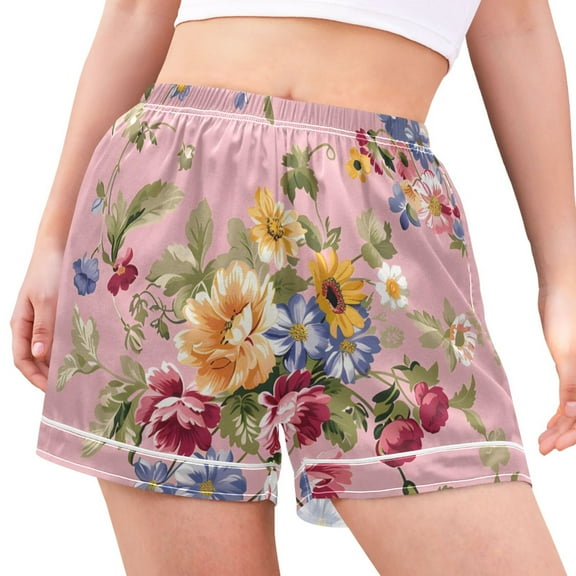 joogoo Women's Pajama Lounge Shorts Retro Flowers Bottoms Sleep Short S