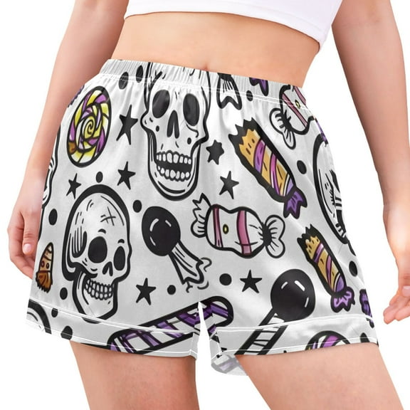 joogoo Women's Pajama Lounge Shorts Skeleton Cartoon Bottoms Sleep Short L