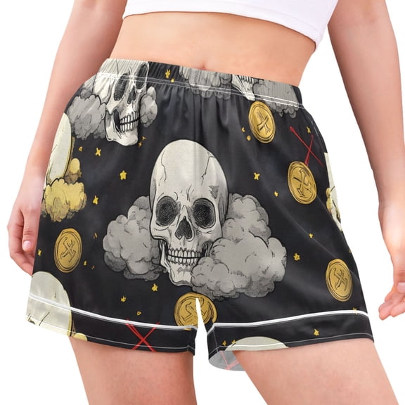 joogoo Women's Pajama Lounge Shorts Skull on Clouds Bottoms Sleep Short S