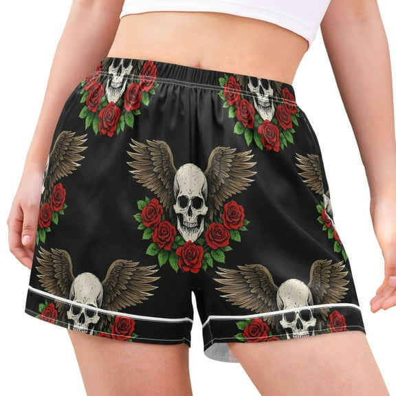 joogoo Women's Pajama Lounge Shorts Skull with Wing Bottoms Sleep Short M