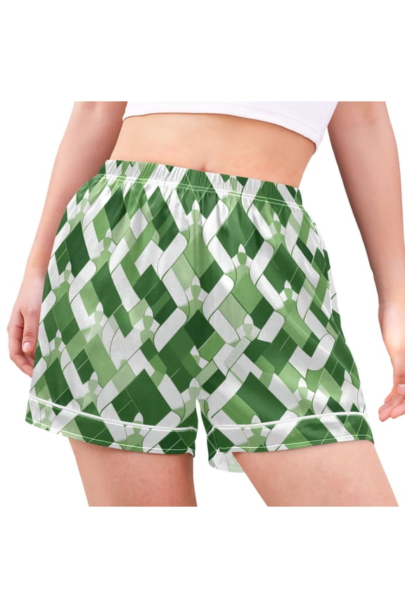 Women's Pajama Lounge Shorts St Patrick Checkered Grid Bottoms Sleep Short M