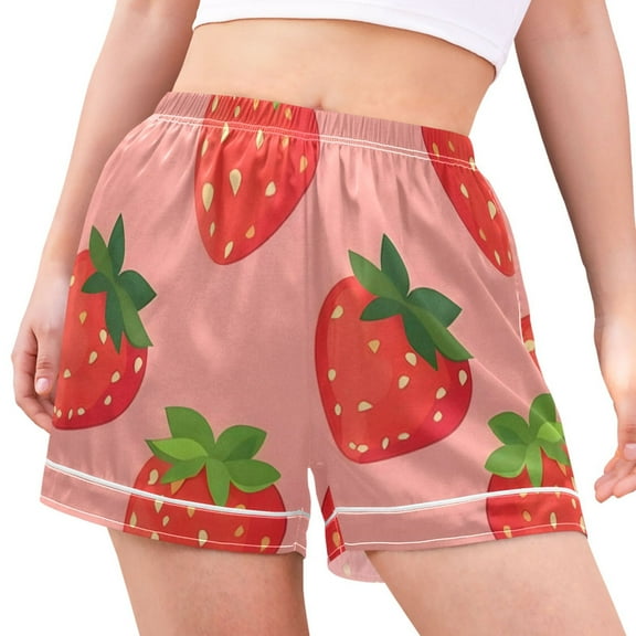joogoo Women's Pajama Lounge Shorts Strawberry Pattern Bottoms Sleep Short L
