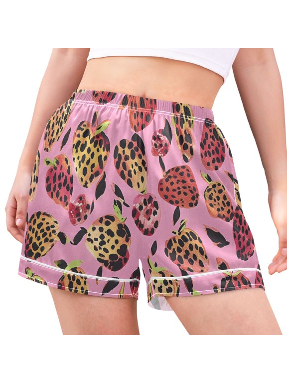 Women's Pajama Lounge Shorts Strawberry Shape Leopard Bottoms Sleep Short L