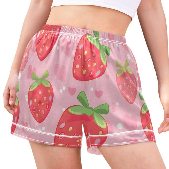 joogoo Women's Pajama Lounge Shorts Strawberry and Heart Bottoms Sleep Short S