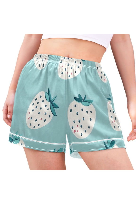 Women's Pajama Lounge Shorts Strawberry on Blue Bottoms Sleep Short L