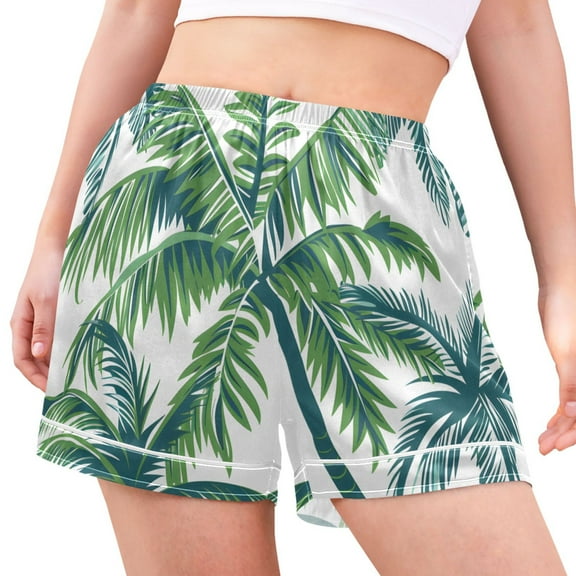 joogoo Women's Pajama Lounge Shorts Tropical Palm Tree Leaves Bottoms Sleep Short M