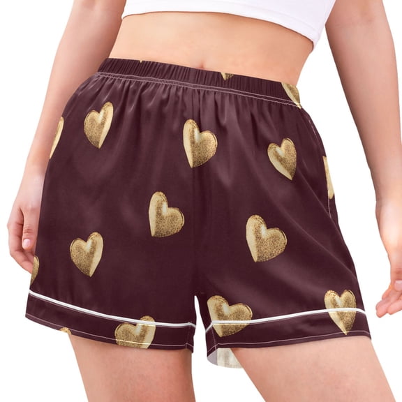 joogoo Women's Pajama Lounge Shorts Valentines Golden Hearts Bottoms Sleep Short M