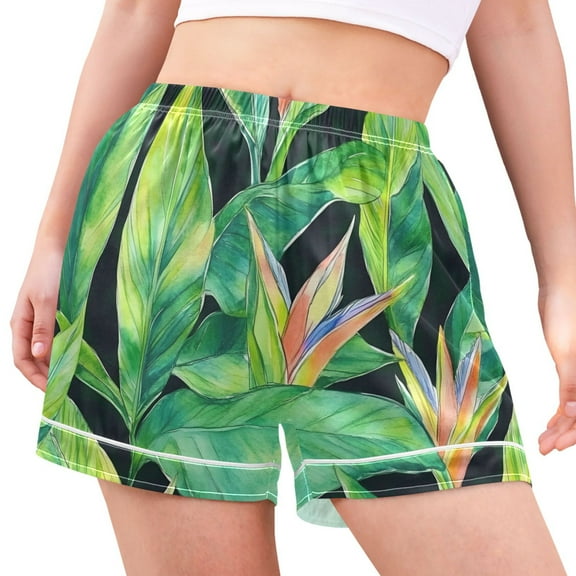 joogoo Women's Pajama Lounge Shorts Watercolor Green Leaves Bottoms Sleep Short M