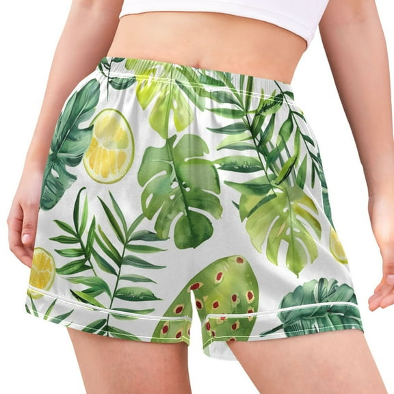 joogoo Women's Pajama Lounge Shorts Watercolor Green Tropical Leaves Bottoms Sleep Short XXL