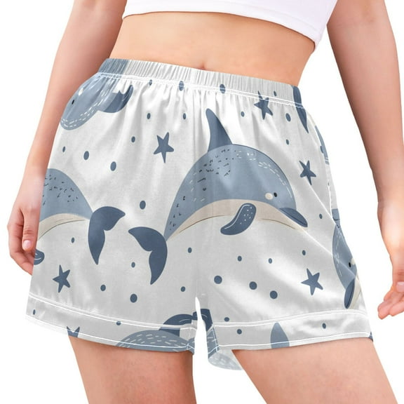 joogoo Women's Pajama Lounge Shorts Whales and Stars Bottoms Sleep Short S