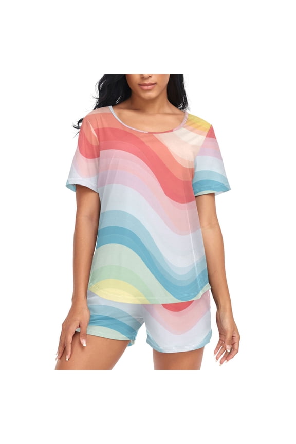 Women's Pajama Set Abstract Rainbow Short Sleepwear Loungewear with Pockets XXL
