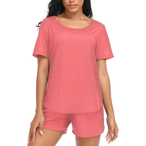 joogoo Women's Pajama Set Bright Red Short Sleepwear Loungewear with Pockets L