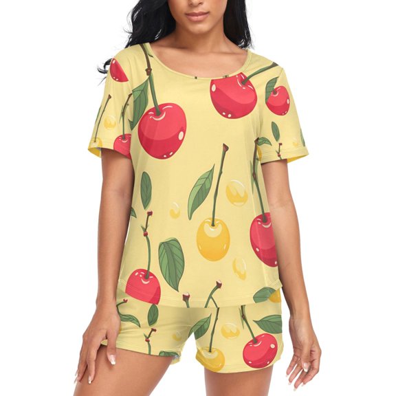 joogoo Women's Pajama Set Cherry Fruits Short Sleepwear Loungewear with Pockets XXL