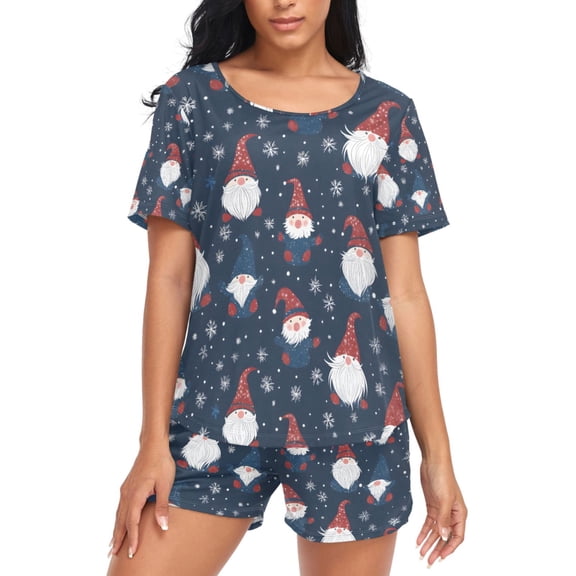 joogoo Women's Pajama Set Christmas Gnomes and Snowflake Short Sleepwear Loungewear with Pockets S