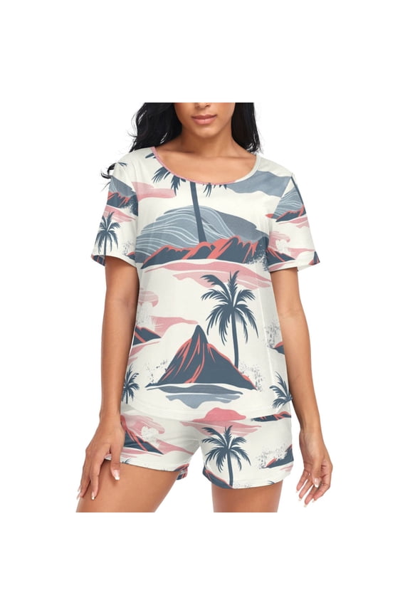 Women's Pajama Set Coconut Tree Abstract Short Sleepwear Loungewear with Pockets XXL