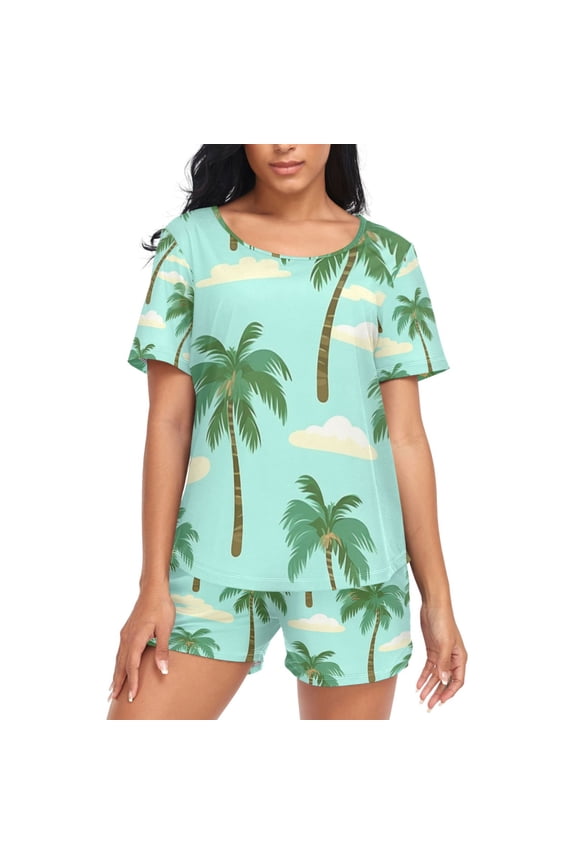 Women's Pajama Set Coconut Trees Short Sleepwear Loungewear with Pockets XXL