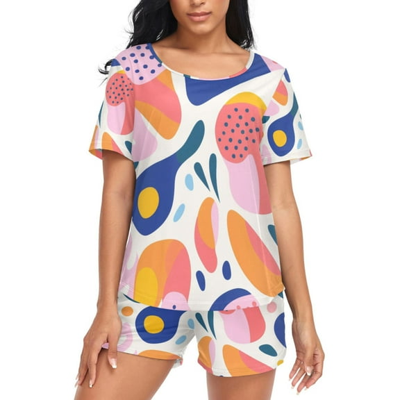 joogoo Women's Pajama Set Colorful Print Short Sleepwear Loungewear with Pockets L