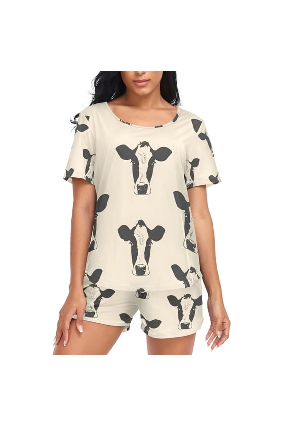 Women's Pajama Set Cows Short Sleepwear Loungewear with Pockets XL