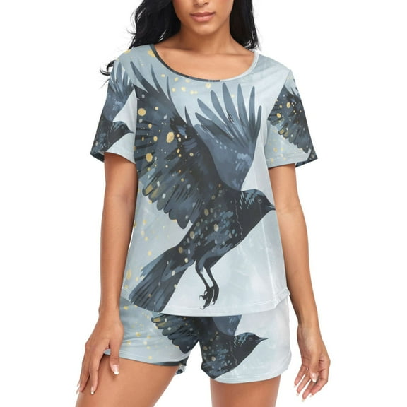 joogoo Women's Pajama Set Crow Short Sleepwear Loungewear with Pockets M