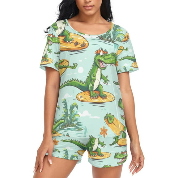 joogoo Women's Pajama Set Cute Crocodile Short Sleepwear Loungewear with Pockets XL