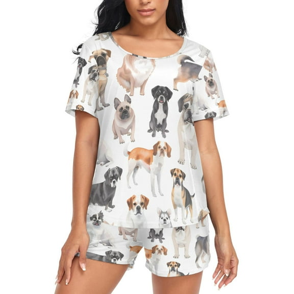 joogoo Women's Pajama Set Cute Different Dogs Short Sleepwear Loungewear with Pockets XXL
