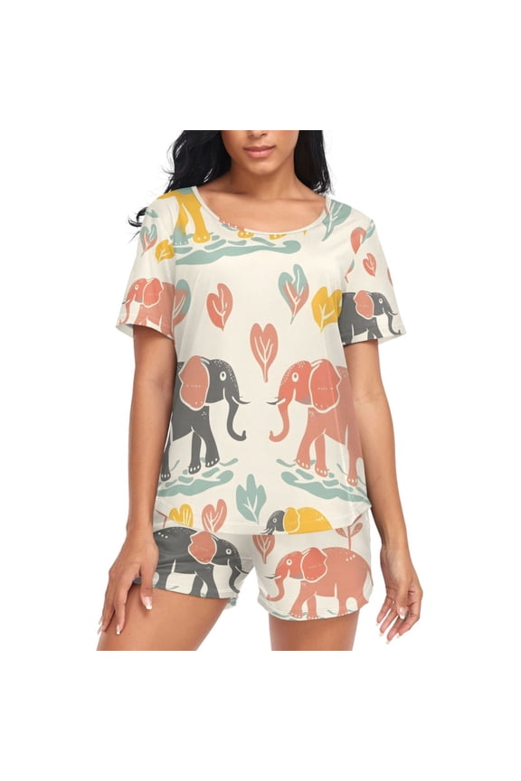 Women's Pajama Set Elephants Family Short Sleepwear Loungewear with Pockets XXL