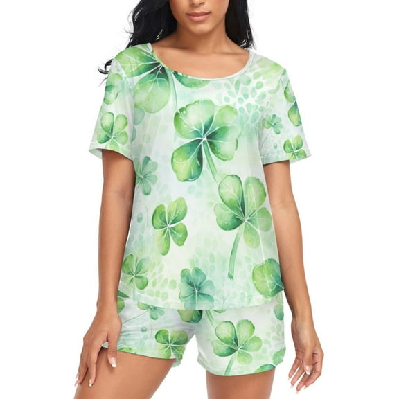 joogoo Women's Pajama Set Four Leaf Clover Short Sleepwear Loungewear with Pockets XXL