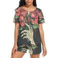 thumbnail image 1 of joogoo Women's Pajama Set Halloween Hand with Roses Short Sleepwear Loungewear with Pockets XXL, 1 of 7