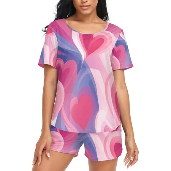 joogoo Women's Pajama Set Hearts in Valentine Short Sleepwear Loungewear with Pockets S