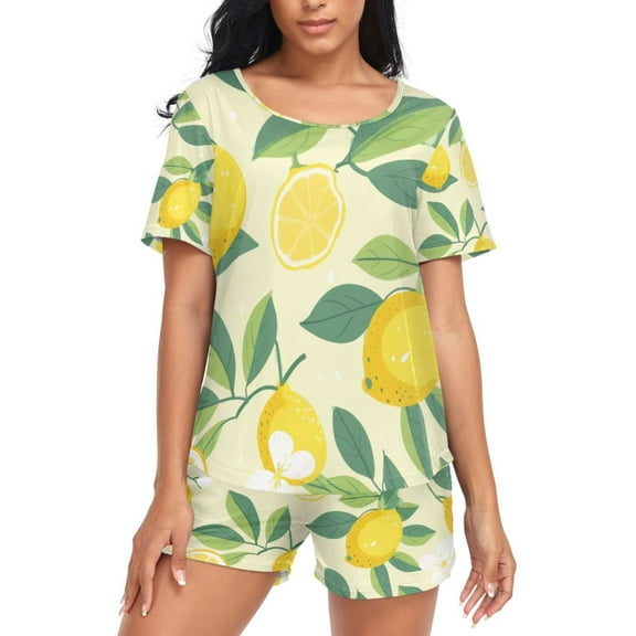 joogoo Women's Pajama Set Lemon and Leaf Short Sleepwear Loungewear with Pockets XXL