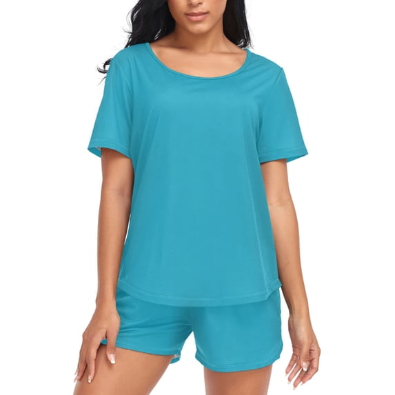 joogoo Women's Pajama Set Light Green Paint Short Sleepwear Loungewear with Pockets M