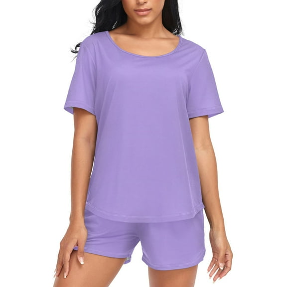 joogoo Women's Pajama Set Light Purple Short Sleepwear Loungewear with Pockets L