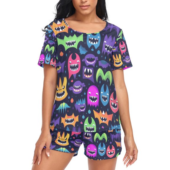 joogoo Women's Pajama Set Magic Cute Devils Short Sleepwear Loungewear with Pockets M