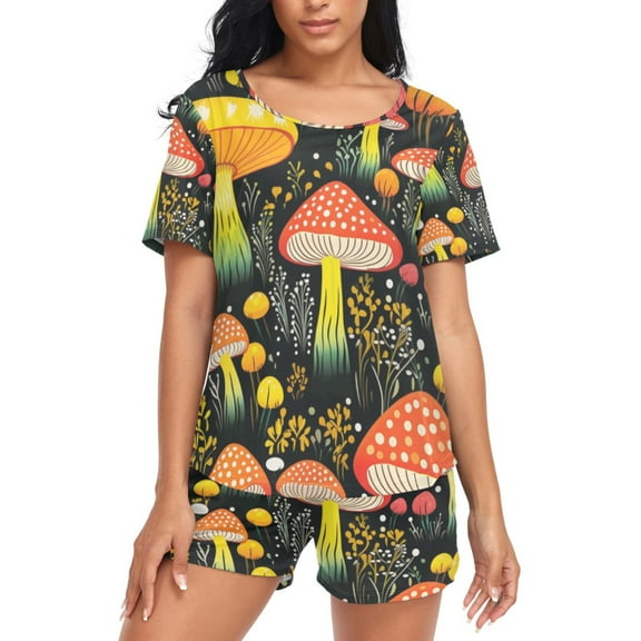 joogoo Women's Pajama Set Magic Mushroom Short Sleepwear Loungewear with Pockets XXL
