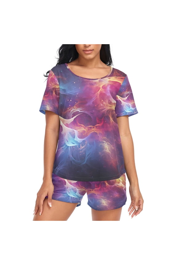 Women's Pajama Set Night Sky Print Short Sleepwear Loungewear with Pockets M