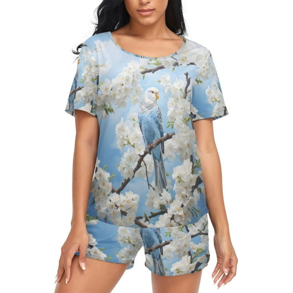 joogoo Women's Pajama Set Parrot Floral Branch Short Sleepwear Loungewear with Pockets XL