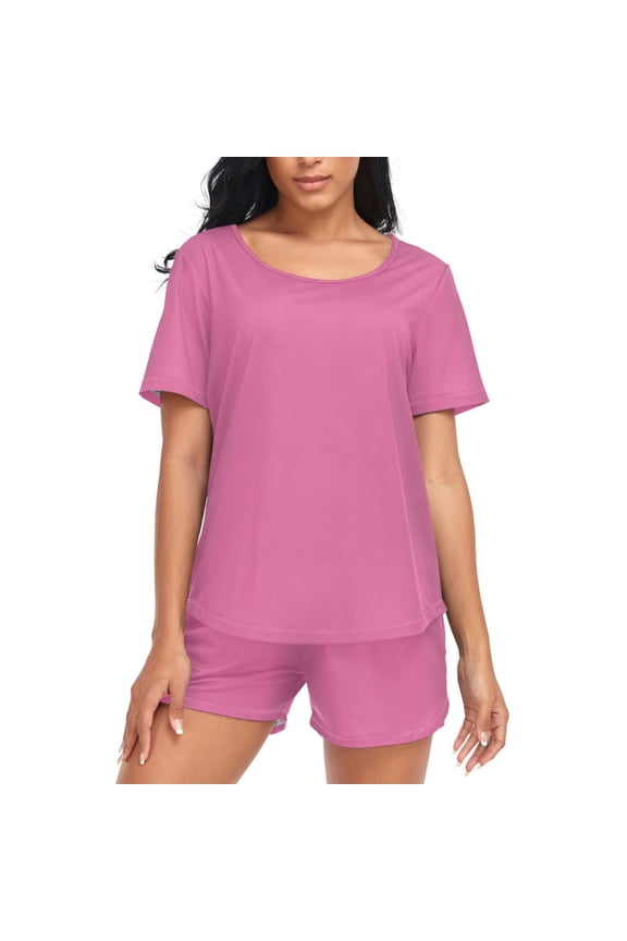 Women's Pajama Set Pink Background Short Sleepwear Loungewear with Pockets S